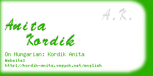 anita kordik business card